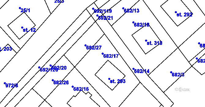 Parcela st. 682/17 v KÚ Bordovice, Katastrální mapa