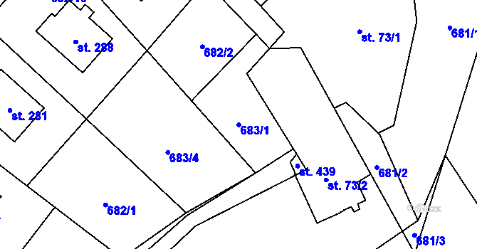 Parcela st. 683/1 v KÚ Bordovice, Katastrální mapa