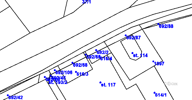 Parcela st. 692/2 v KÚ Bordovice, Katastrální mapa
