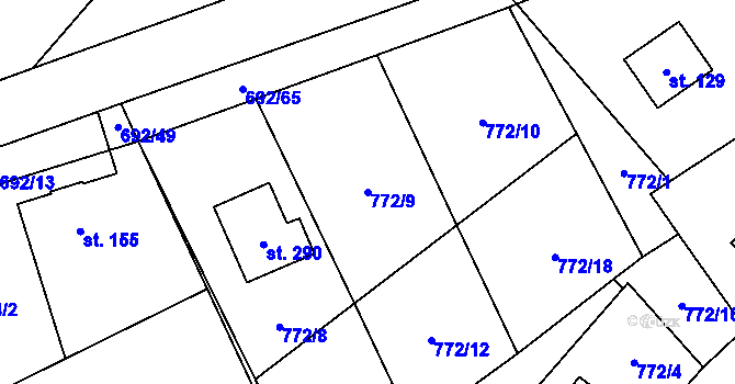 Parcela st. 772/9 v KÚ Bordovice, Katastrální mapa
