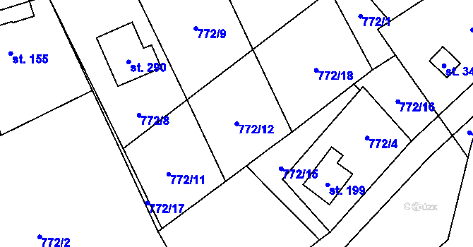 Parcela st. 772/12 v KÚ Bordovice, Katastrální mapa