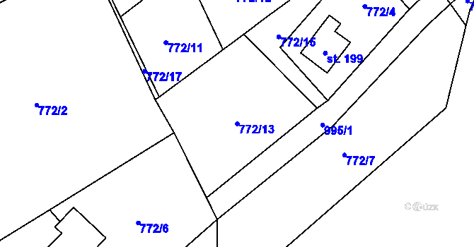 Parcela st. 772/13 v KÚ Bordovice, Katastrální mapa