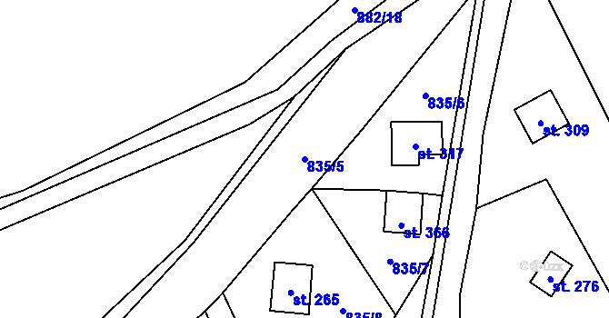 Parcela st. 835/5 v KÚ Bordovice, Katastrální mapa