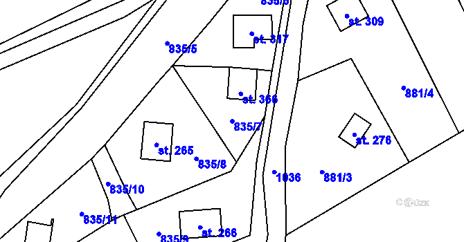 Parcela st. 835/7 v KÚ Bordovice, Katastrální mapa