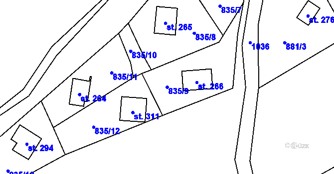 Parcela st. 835/9 v KÚ Bordovice, Katastrální mapa
