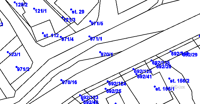 Parcela st. 970/1 v KÚ Bordovice, Katastrální mapa