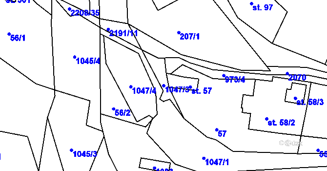 Parcela st. 1047/3 v KÚ Bordovice, Katastrální mapa