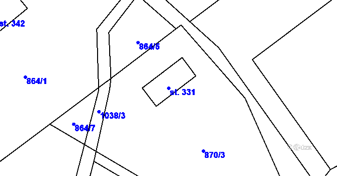 Parcela st. 331 v KÚ Bordovice, Katastrální mapa