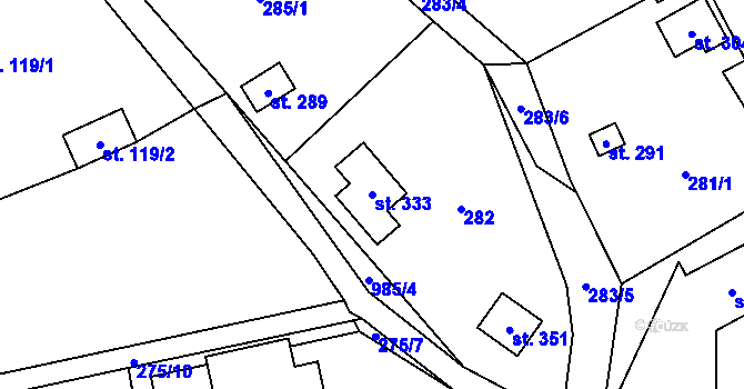 Parcela st. 333 v KÚ Bordovice, Katastrální mapa