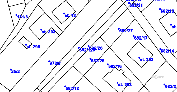 Parcela st. 692/20 v KÚ Bordovice, Katastrální mapa