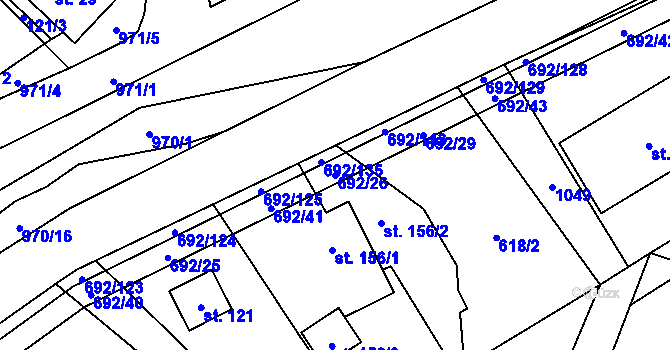 Parcela st. 692/26 v KÚ Bordovice, Katastrální mapa