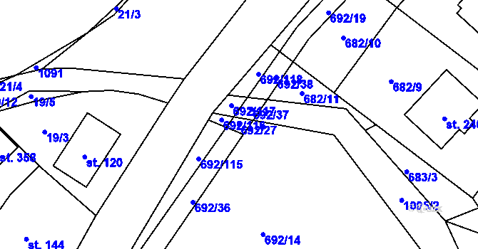 Parcela st. 692/27 v KÚ Bordovice, Katastrální mapa