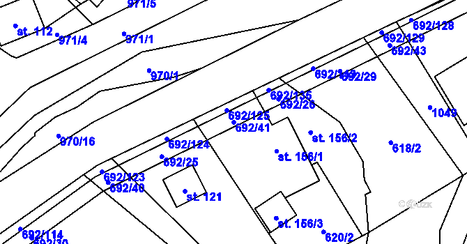 Parcela st. 692/41 v KÚ Bordovice, Katastrální mapa