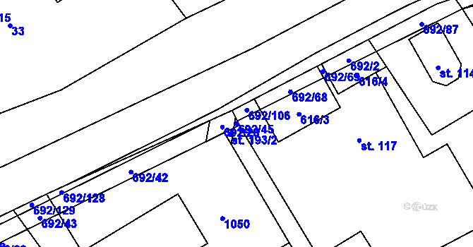 Parcela st. 692/45 v KÚ Bordovice, Katastrální mapa
