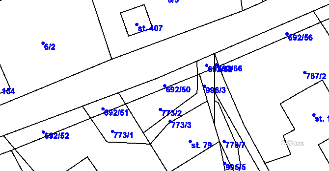 Parcela st. 692/50 v KÚ Bordovice, Katastrální mapa