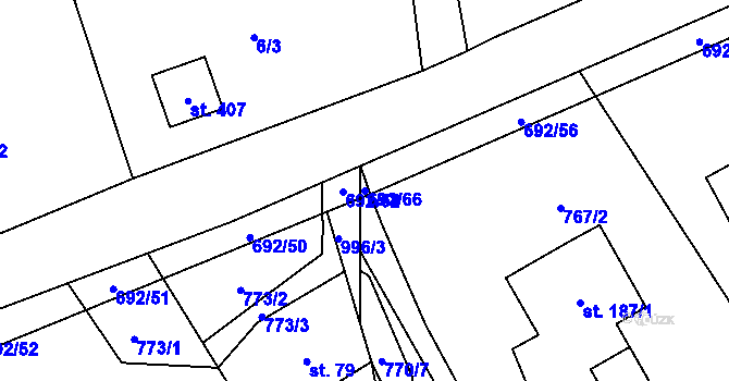 Parcela st. 692/66 v KÚ Bordovice, Katastrální mapa