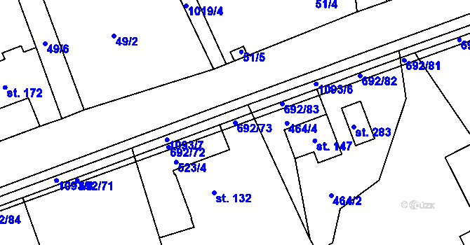 Parcela st. 692/73 v KÚ Bordovice, Katastrální mapa