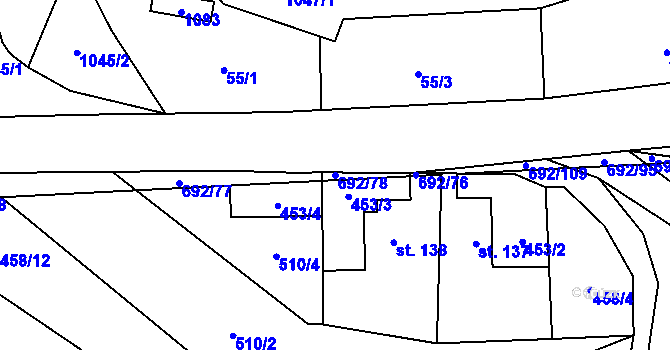 Parcela st. 692/78 v KÚ Bordovice, Katastrální mapa