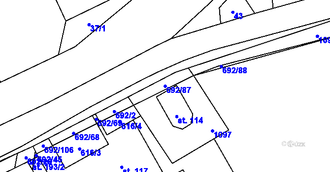 Parcela st. 692/87 v KÚ Bordovice, Katastrální mapa