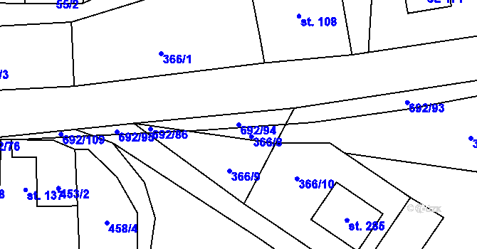 Parcela st. 692/94 v KÚ Bordovice, Katastrální mapa