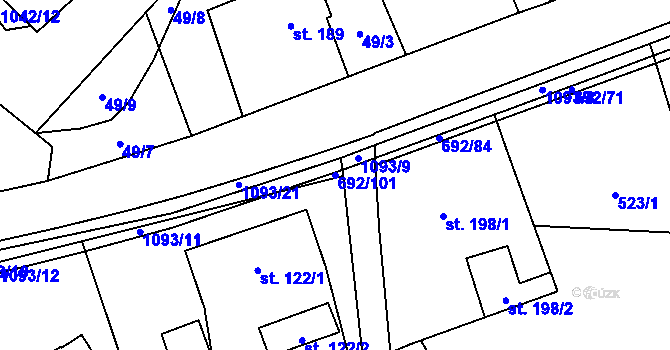 Parcela st. 692/101 v KÚ Bordovice, Katastrální mapa