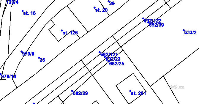 Parcela st. 692/121 v KÚ Bordovice, Katastrální mapa