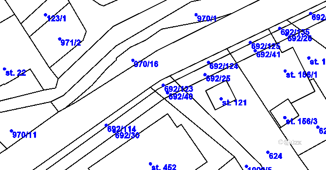 Parcela st. 692/123 v KÚ Bordovice, Katastrální mapa