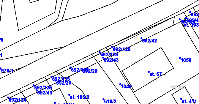 Parcela st. 692/129 v KÚ Bordovice, Katastrální mapa