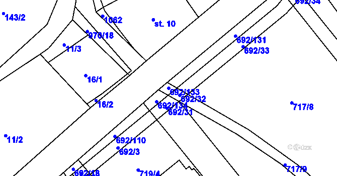 Parcela st. 692/133 v KÚ Bordovice, Katastrální mapa