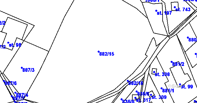 Parcela st. 882/15 v KÚ Bordovice, Katastrální mapa