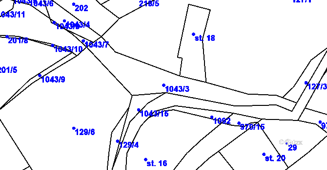 Parcela st. 1043/3 v KÚ Bordovice, Katastrální mapa