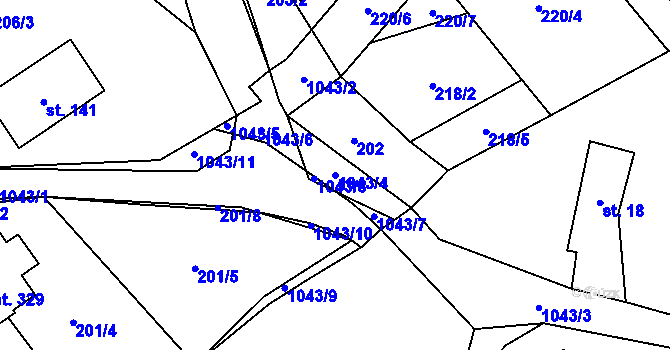 Parcela st. 1043/4 v KÚ Bordovice, Katastrální mapa