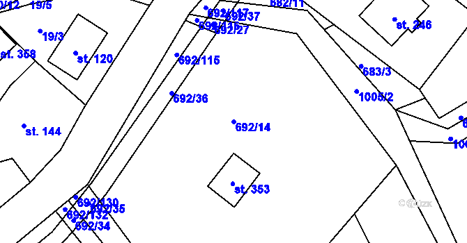 Parcela st. 692/14 v KÚ Bordovice, Katastrální mapa