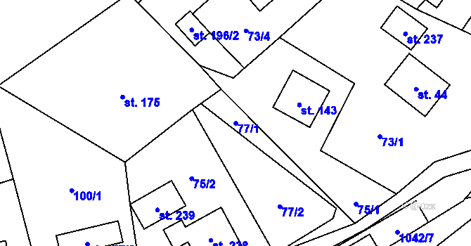 Parcela st. 77/1 v KÚ Bordovice, Katastrální mapa