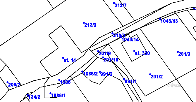 Parcela st. 201/9 v KÚ Bordovice, Katastrální mapa