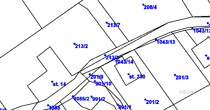 Parcela st. 213/3 v KÚ Bordovice, Katastrální mapa
