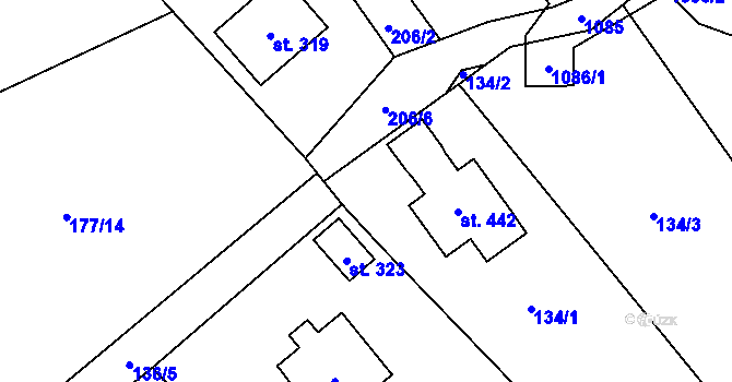 Parcela st. 206/8 v KÚ Bordovice, Katastrální mapa