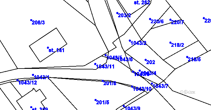 Parcela st. 1043/5 v KÚ Bordovice, Katastrální mapa