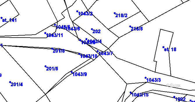 Parcela st. 1043/7 v KÚ Bordovice, Katastrální mapa