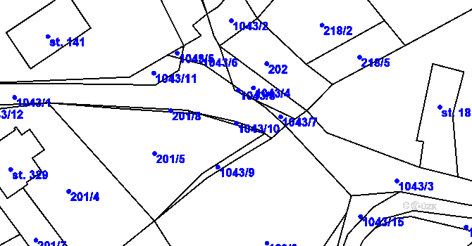 Parcela st. 1043/10 v KÚ Bordovice, Katastrální mapa