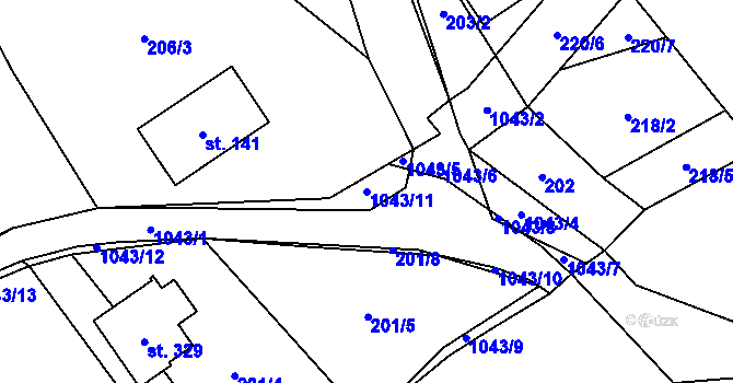 Parcela st. 1043/11 v KÚ Bordovice, Katastrální mapa