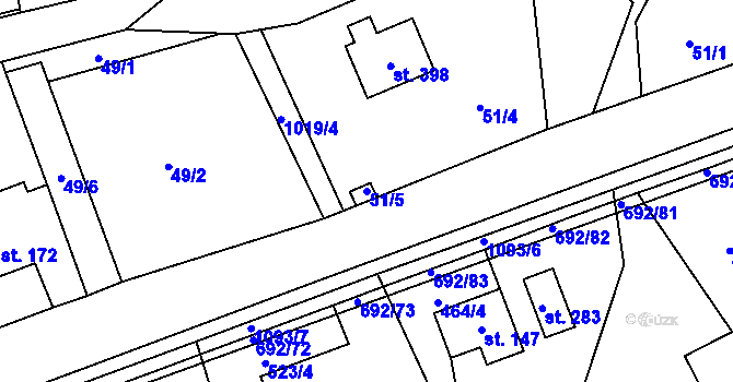 Parcela st. 51/5 v KÚ Bordovice, Katastrální mapa