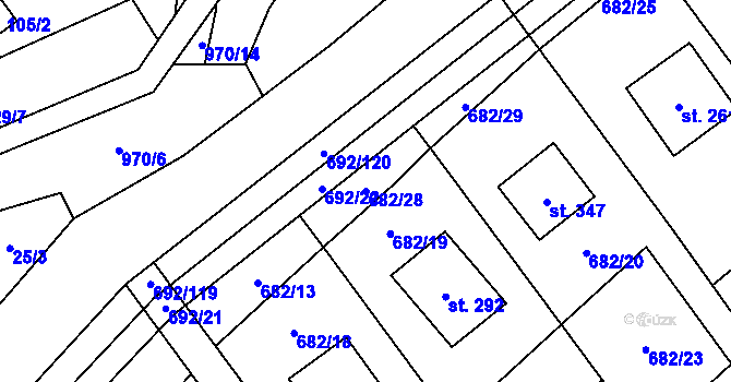 Parcela st. 682/28 v KÚ Bordovice, Katastrální mapa