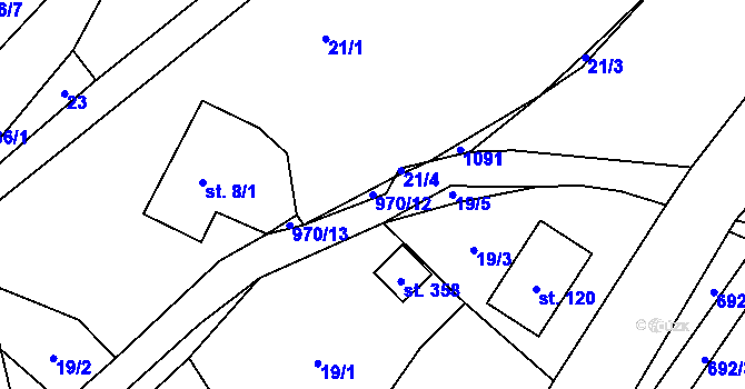 Parcela st. 970/12 v KÚ Bordovice, Katastrální mapa