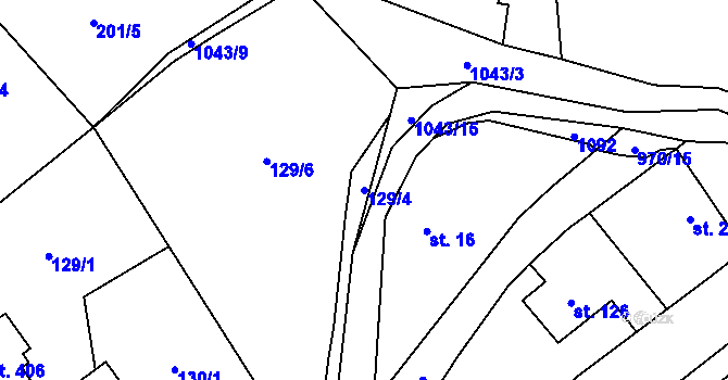 Parcela st. 129/4 v KÚ Bordovice, Katastrální mapa