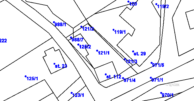 Parcela st. 121/1 v KÚ Bordovice, Katastrální mapa