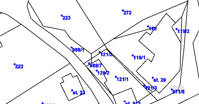 Parcela st. 121/2 v KÚ Bordovice, Katastrální mapa