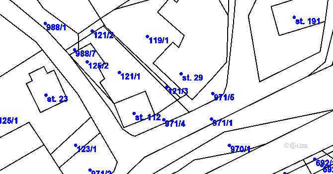 Parcela st. 121/3 v KÚ Bordovice, Katastrální mapa