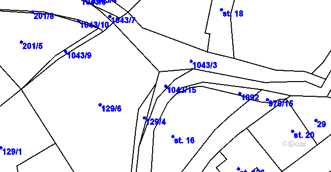 Parcela st. 1043/15 v KÚ Bordovice, Katastrální mapa