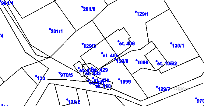Parcela st. 405 v KÚ Bordovice, Katastrální mapa